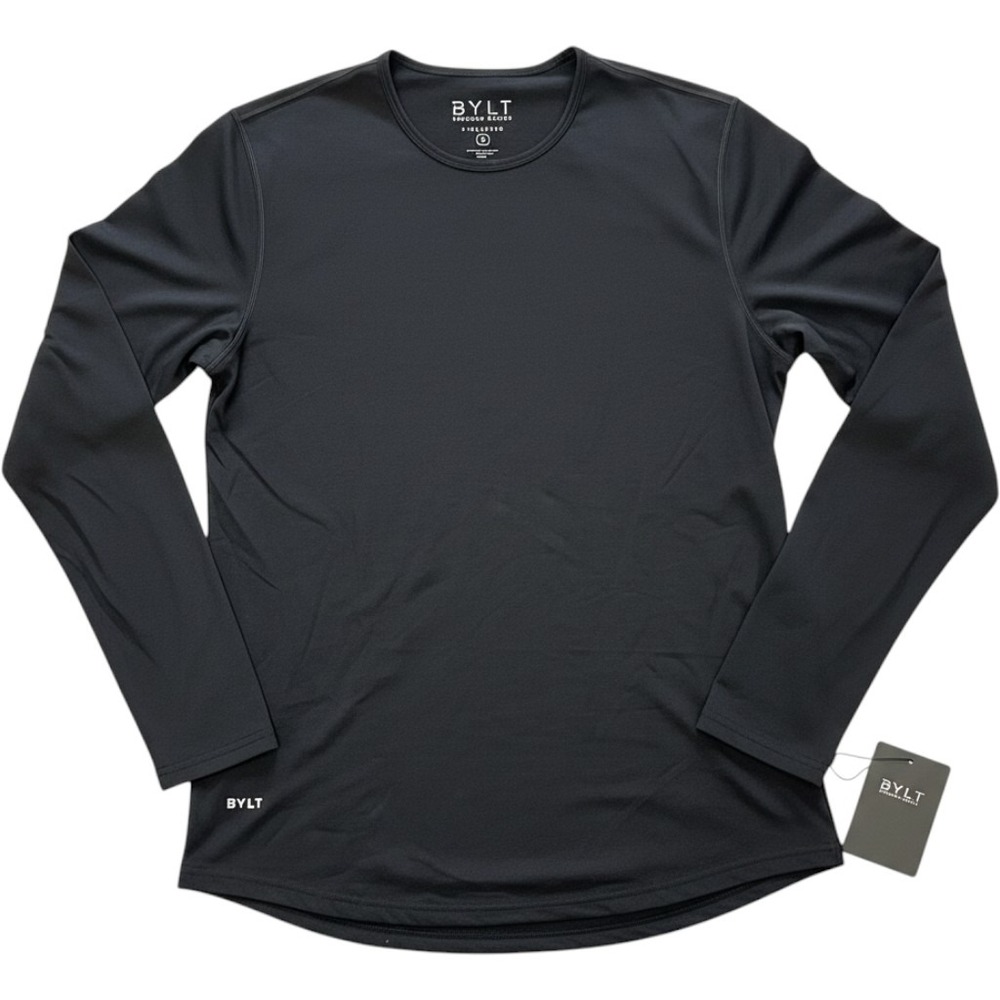 BYLT Premium Basics Signature Drop-Cut Long Sleeve Shirt Navy Blue Mens Small